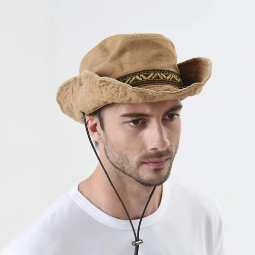 Vista 4 de WITHMOONS Boonie KR8752 - Sombrero de arbusto azteca con diseño de ala ancha