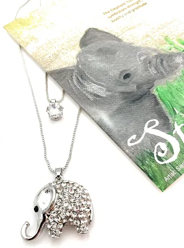 Vista 8 de Smiling Wisdom - Conjunto de regalo de collar y tarjeta de felicitación de elefante animal - Mujer - (Elefante de 2 hilos), Papel, aleación de zinc