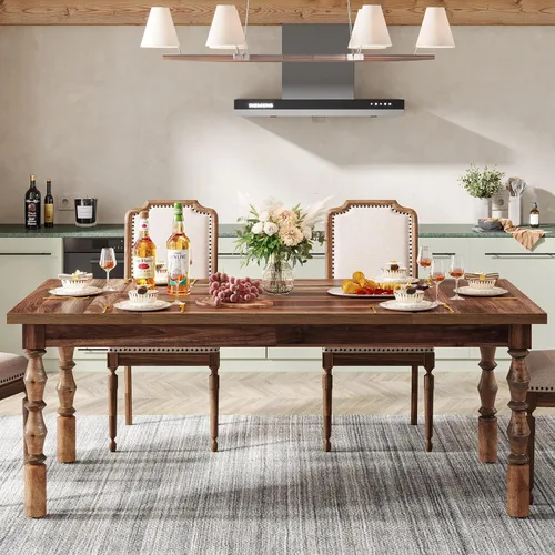 Vista 10 de Tribesigns Mesa de comedor de madera negra para 4 a 6 personas, mesa de cocina rectangular grande de 62 pulgadas, mesa de comedor moderna, muebles