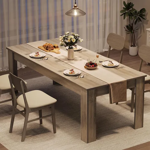Vista 16 de CABIHOME Mesa de comedor rectangular de 63 pulgadas para 4-6, mesa de cocina grande de granja, marco resistente, 4 patas triangulares estables, mesa