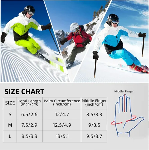 Vista 7 de BDZBREN Guantes de esquí para hombre, guantes de nieve impermeables aislados, guantes de snowboard para clima frío extremo
