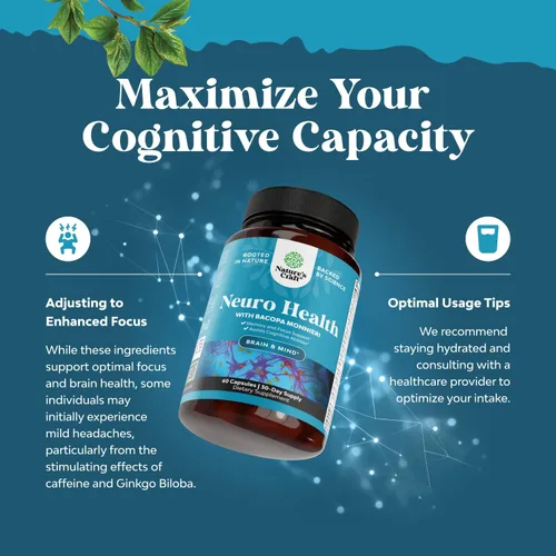Vista 5 de Suplemento cerebral nootrópico para apoyo de memoria y enfoque, vitaminas para apoyo mental y claridad con Bacopa Monnieri, VIT A, B6, riboflavina