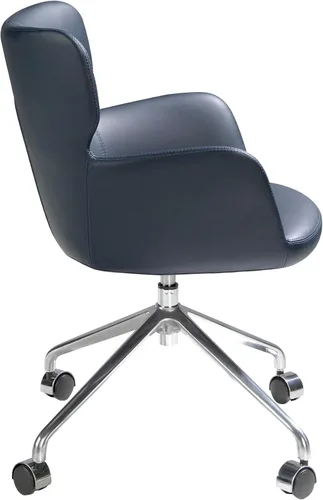 Vista 3 de Silla oficina giratoria con reposabrazos. Tapizada en polipiel Color Azul Marino. Sistema giratorio 360º. Estructura de Patas en acero inoxidable