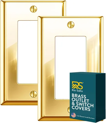 Vista 45 de Rio Salto BRASS Signature Collection MIDSIZE - Placa de pared de metal dorado para interruptor de luz o cubierta de tomacorriente, placa de pared