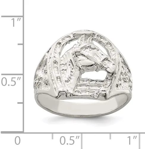 Vista 3 de Herradura de plata esterlina con anillo de cabeza de caballo estilo QR134-9, Metal, no conocido