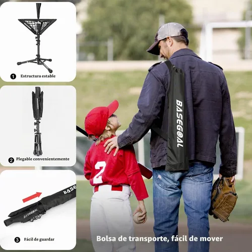 Vista 6 de BaseGoal Baseball Batting Tee with Removable Baseball Caddy for Kids