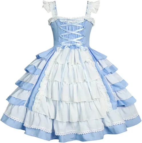 Vista 2 de Re-Lady Women Sweet Lolita Dress Victorian Sleeveless Princess Halloween Cosplay Costumes Lace Layers Maid Dresses