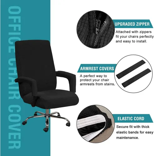 Vista 3 de Fundas de elastano para silla de oficina, fundas elásticas para silla de oficina de computadora, fundas giratorias a cuadros con cremalleras