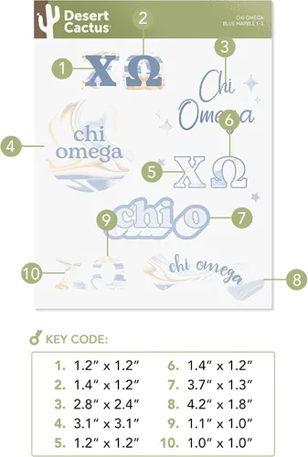 Vista 3 de Desert Cactus Chi Omega Sticker Sorority Marble Decal Laptop Water Bottle Car Sheet (Marble Sheet) (Pack of 2)