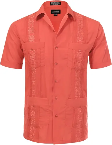 Vista 27 de Allsense - Camisa guayabera cubana de manga corta con botones para hombre