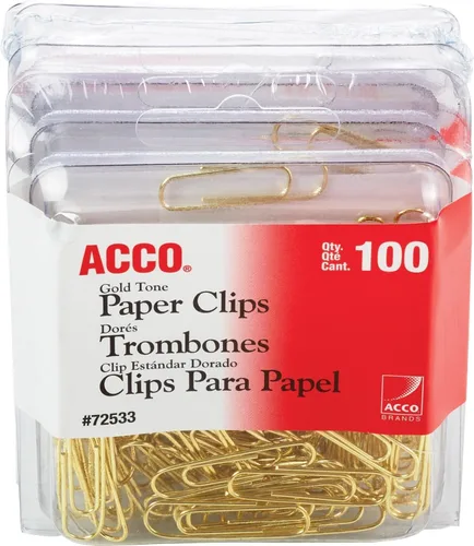 Vista 2 de ACCO Brands Clips de papel, Regluar, # 2, Lisos, Oro, 100 clips/caja (72533)