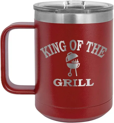 Vista 16 de King Of The Grill Black Taza de café de 15 oz con tapa deslizante Taza de café de viaje aislada Idea de regalo para barbacoa y parrilla