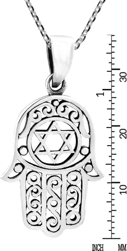Vista 5 de AeraVida Hamsa o mano de Dios con la estrella de David collar con colgante de plata de ley 925 Collar Hamsa para mujer Collar de estrella de David