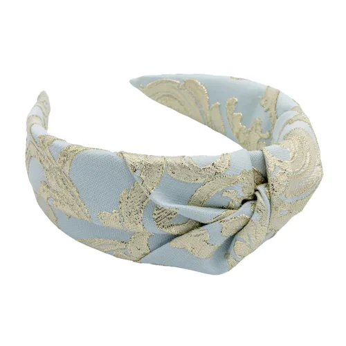 Vista 12 de Diadema anudada para mujer (beige con perlas), diadema ancha anudada, beige con ribete de encaje y perlas pequeñas