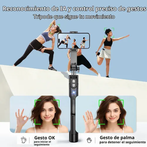 Vista 3 de Trípode de seguimiento facial automático con rotación de 360° con soporte, trípode de teléfono con sensor de movimiento de 70.9", sin aplicación