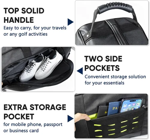 Vista 5 de Bolsa de viaje de golf con ruedas - Funda de golf Oxford resistente aprobada por aerolíneas para clubes, carrito y bolsa de soporte, cubierta