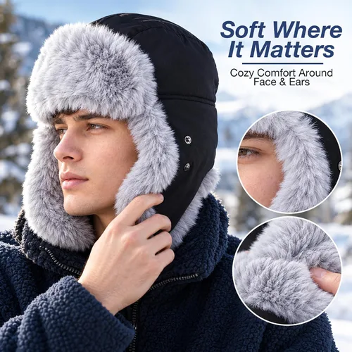 Vista 6 de Unigear Sombrero de trampero de invierno para hombres y mujeres Gris Negro