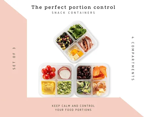 Vista 2 de Almacenador de alimentos para almuerzo Komax Biokips – Separadores para 4 compartimentos de 23 onzas. Recipiente hermético, impermeable, con tapas