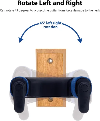 Vista 5 de Soporte de pared para gancho de guitarra, bloqueo automático, gancho de gravedad giratorio 45 grados con tela de felpa suave y base de madera