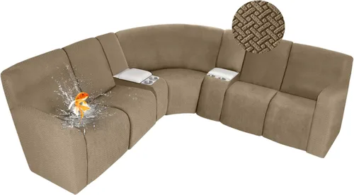 Vista 85 de ALIECOM Fundas 100% impermeables para sofá seccional reclinable, forma de L, elásticas, para esquina, funda para sofá seccional reclinable, lavable
