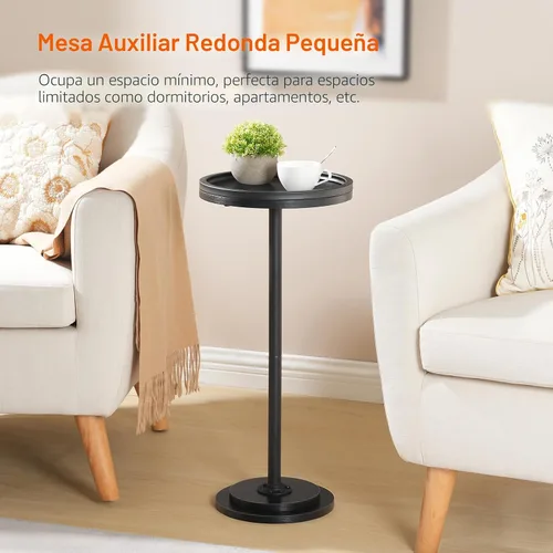 Vista 4 de HOOBRO Mesa auxiliar redonda pequeña, mesa de bebidas, mesa de café Martini con acento de pedestal para espacios pequeños en sala de estar, Negro