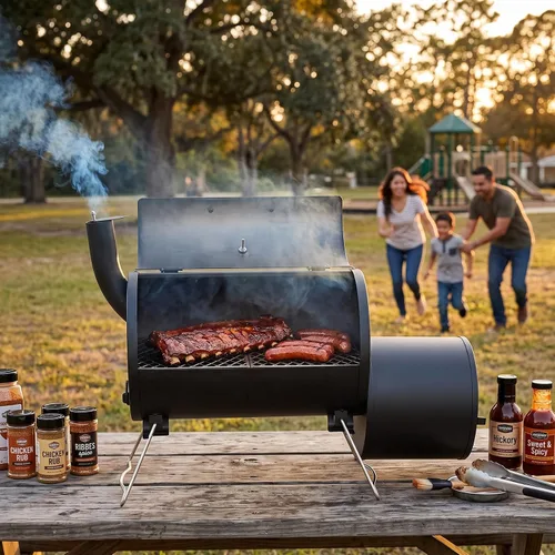 Vista 10 de ONLYFIRE GRILLS Parrilla de carbón y ahumador offset, parrilla de barbacoa
