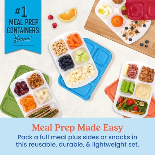 Vista 2 de Bentgo Easyboxes - Contenedores de alimentos reutilizables de 5 compartimentos, juego de 8 piezas, 4 bandejas y 4 tapas, almacenamiento de alimentos