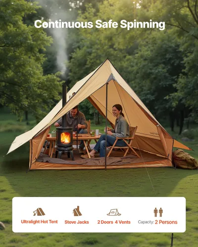 Vista 4 de VEVOR Tienda Caliente, Tiendas de Campaña Tipi Calientes con Toma para Estufa, Tiendas de Campaña Portátiles de Invierno con Faldón para Nieve