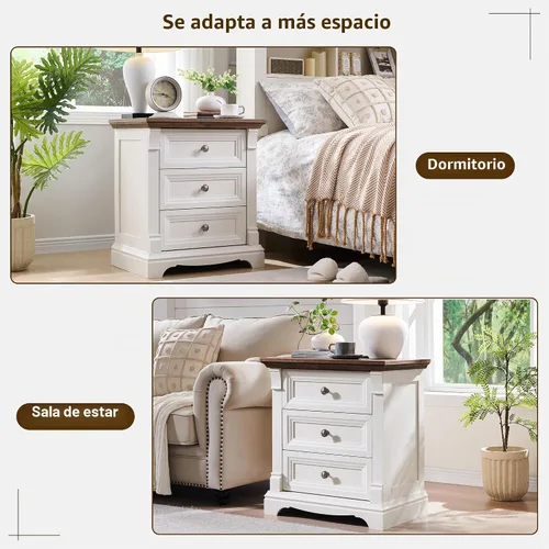 Vista 3 de T4TREAM Cómoda de 3 cajones de 24 pulgadas de ancho, mesa auxiliar de noche estilo granja de 26 pulgadas de alto con 3 cajones, mesa auxiliar