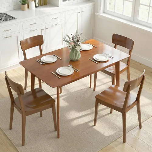Vista 10 de HOMCOM Mesa de comedor moderna de mediados de siglo de 47 pulgadas para 4, mesa de cocina rectangular con acabado de grano de madera, patas cónicas