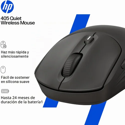 Vista 4 de HP Ratón inalámbrico silencioso 400, Bluetooth dual y 2.4 GHz, silicona suave, clics silenciosos, rueda Microsoft, batería de 24 meses, 6000 DPI
