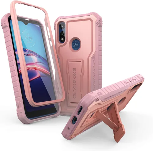 Vista 8 de ExoGuard Funda para Moto E, funda de goma a prueba de golpes de cuerpo completo, protector de pantalla integrado y soporte compatible con Moto E