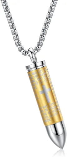Vista 10 de Collar de acero inoxidable con forma de urna para cenizas con dije en forma de bala, oración del padrenuestro, collar para hombres, urna para Cadena