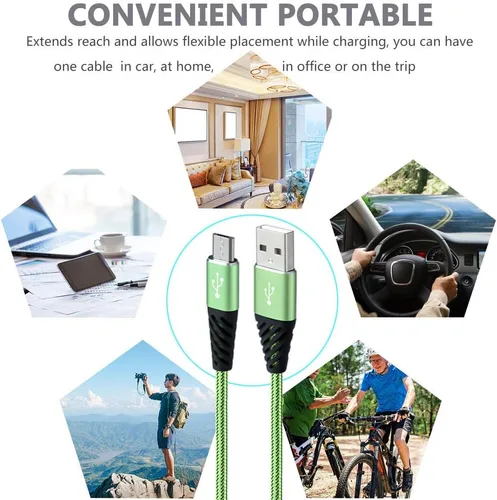 Vista 7 de Bynccea Cable micro USB de carga rápida, cable USB Android trenzado de nailon de 6 pies, paquete de 5 cables de carga de teléfono compatible