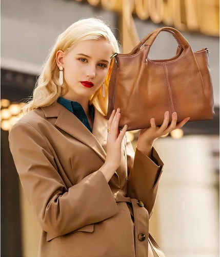 Vista 7 de Kattee Bolsos de cuero genuino para mujer, bolsos cruzados con asa superior, bolso de hombro suave, tamaño mediano