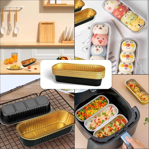 Vista 5 de Juego de 12 mini moldes para pan con tapas y cucharas, 200 ml, desechables, rectangulares, de aluminio con papel de aluminio, para hornear pasteles