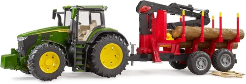 Vista 5 de Bruder 09829 John Deere 7R 350 con remolque de reenvío y 4 troncos, escala 1:16 Escala 1:16, incl. Remolque con 4 troncos de árboles, fabricado