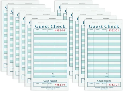 Vista 19 de Libros de cheques de invitados para servidores, bloc de notas de servidor, paquete de 12, papel de color natural, bloc de notas para camarera