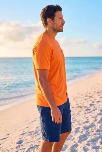 Vista 2 de KingSize Big & Tall Shrink-Less - Camiseta ligera, con cuello redondo, con bolsillo para hombre Naranja jaspeado