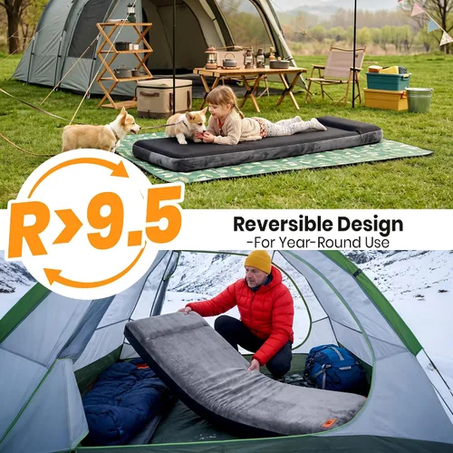 Vista 2 de Colchoneta de dormir autoinflable con bomba eléctrica, colchoneta de espuma ultra gruesa de 4 pulgadas para acampar con almohada integrada, 9.5