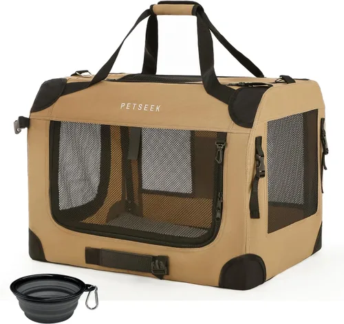 Vista 10 de Transportín para gatos extra grande de Petseek con lados blandos, portátil, para perros pequeños, para 2 gatos, 61 cm x 41.9 cm x 40.6 cm, diseño