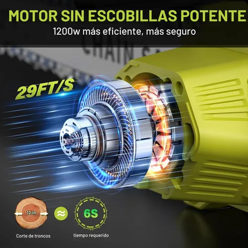 Vista 3 de Sierra de cadena inalámbrica de 12 pulgadas con batería de 2 x 4.0 Ah, 2 cadenas para corte de madera