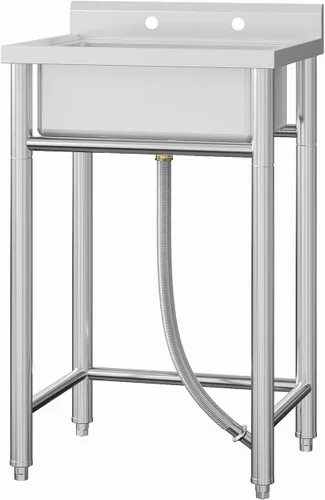 Vista 8 de Fregadero de cocina de acero inoxidable, fregadero utilitario de 24 x 20 x 41 pulgadas con grifo extraíble, grifo de agua caliente y fría, cuenco