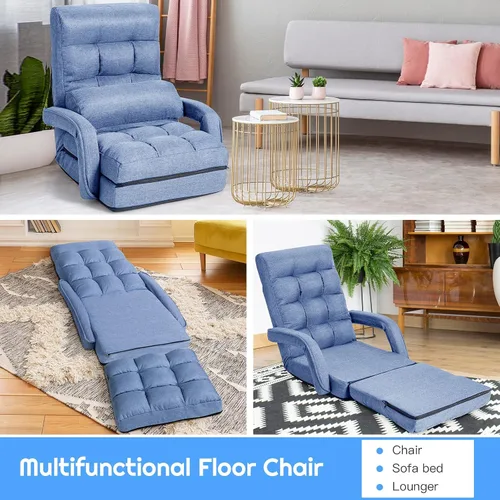 Vista 6 de COSTWAY Silla de piso ajustable, silla plegable de sofá perezoso con 5 posiciones