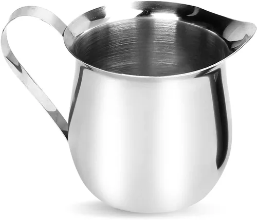 Vista 10 de Rolin Roly Jarra de espuma de leche de 4.5 onzas de acero inoxidable, pequeña jarra de café en forma de campana para barista, capuchino, tazas
