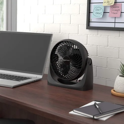 Vista 6 de Amazon Basics Ventilador circulador de aire, ventilador de escritorio para dormitorio, hogar y oficina, con cabezal de inclinación de 90 grados, 3