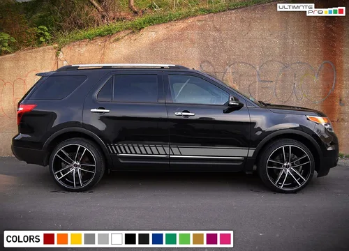 Vista 2 de Adhesivo adhesivo de vinilo con rayas laterales inferiores compatibles con Ford Explorer 2011-2017 (gris)