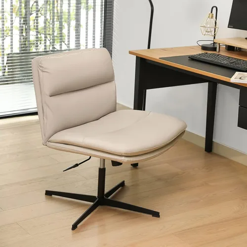 Vista 5 de EMIAH Silla de escritorio de oficina sin ruedas, acolchada en PU, con respaldo medio ergonómico para el hogar, silla de computadora cómoda