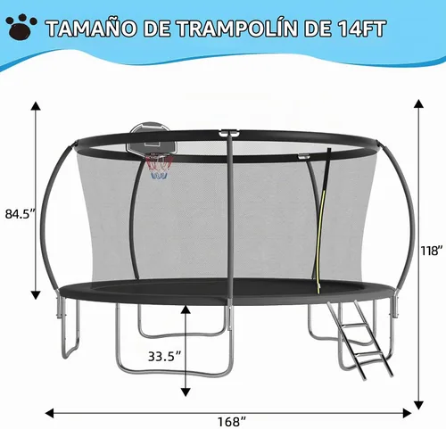Vista 2 de Trampoline with Net 10FT 12FT 14FT ASTM Approved 500LBS Negro-3