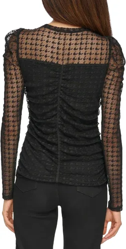 Vista 4 de Karl Lagerfeld Paris Blusa de manga larga de malla de pata de gallo para mujer